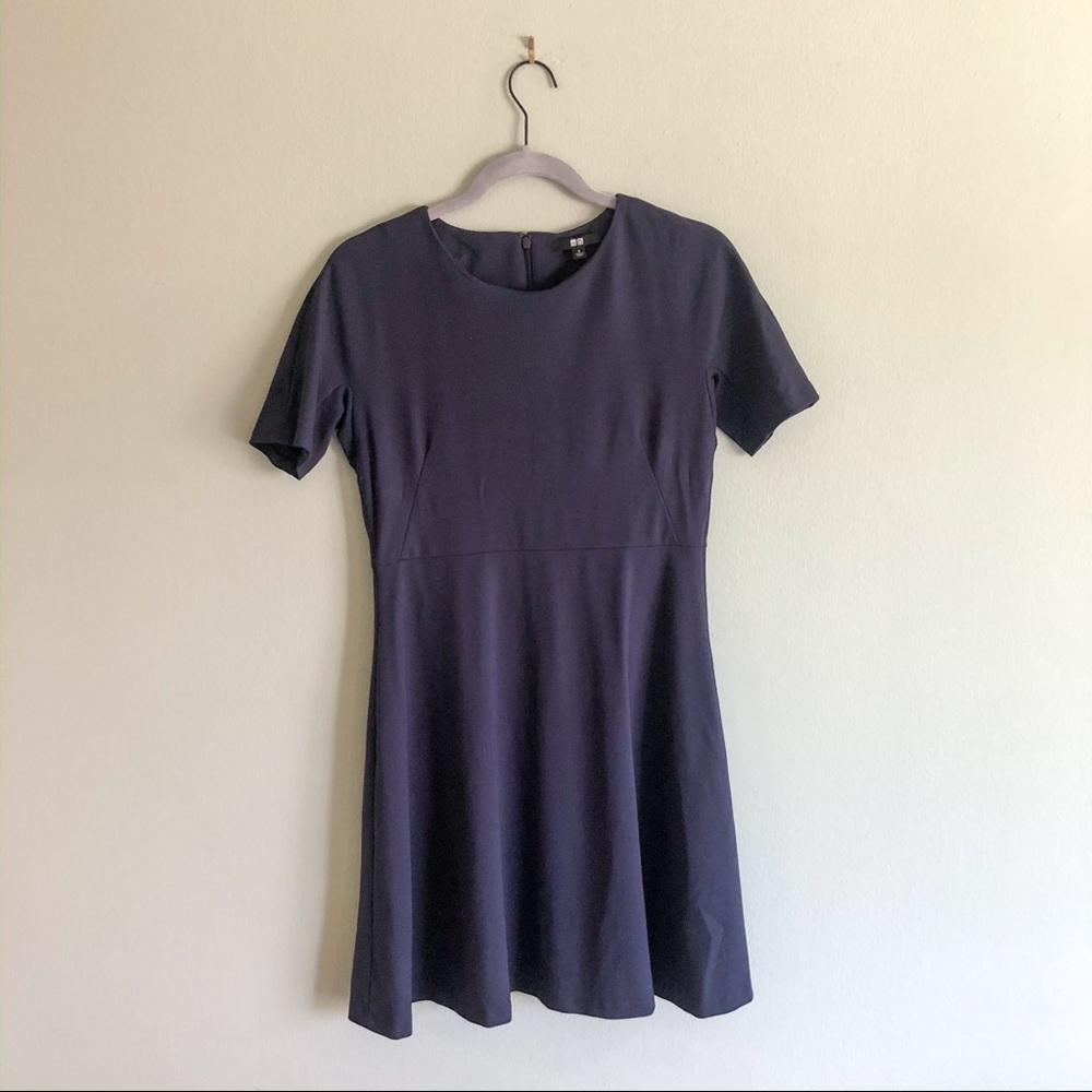 Uniqlo Midi Stretch Dress Modest Blue Short Medium